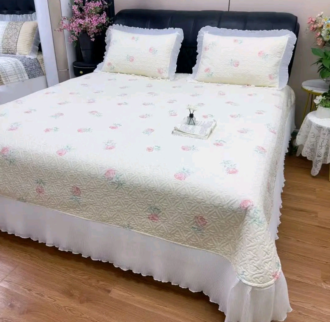 Fairy Lace USA-Style Double-Sided Quilted Cotton Bedspread – Princess Non-Slip Thick Bed Sheet