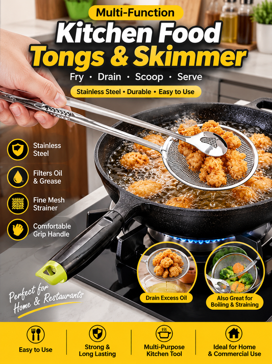 Stainless Steel Slotted Spoon & Frying Tongs
