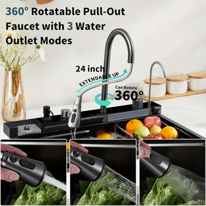 Modern Waterfall Sink with Temperature Display