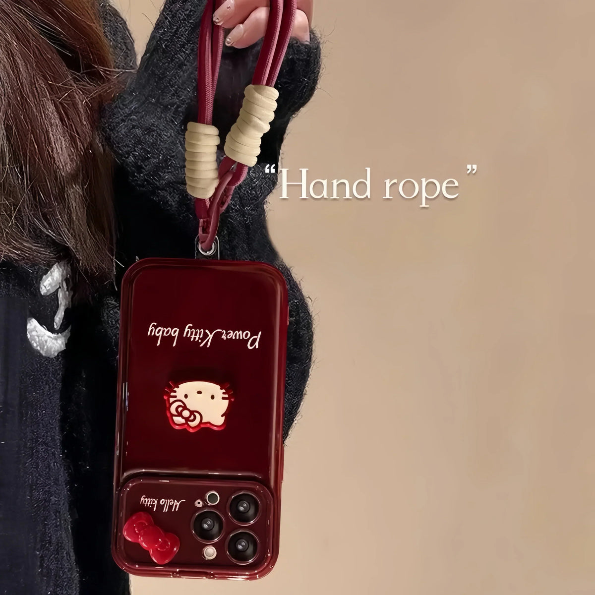 Kitty flip phone case with mirror and stand