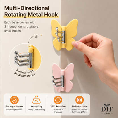 Butterfly Triple Hook, No-Drill Adhesive Wall Hook