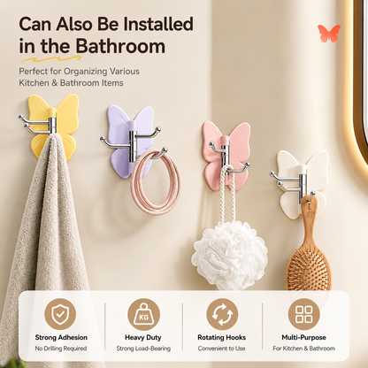 Butterfly Triple Hook, No-Drill Adhesive Wall Hook