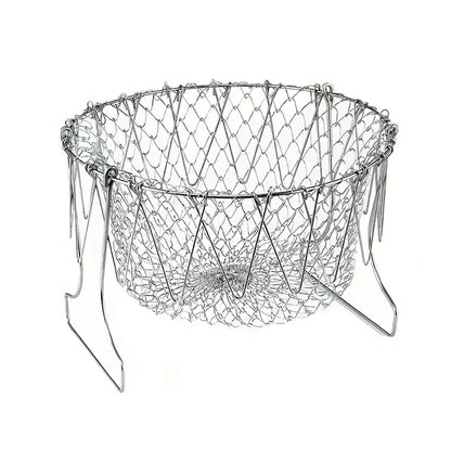 Stainless steel frying basket folding household kitchen drain screen