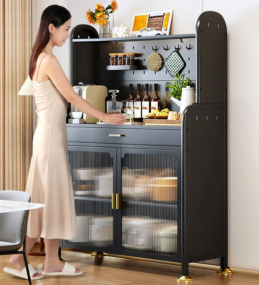 Kitchen Pantry Storage Cabinet With Pegboard Wall