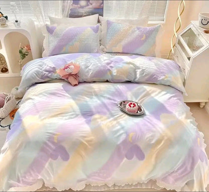 Fairy Lace USA-Style Double-Sided Quilted Cotton Bedspread – Princess Non-Slip Thick Bed Sheet