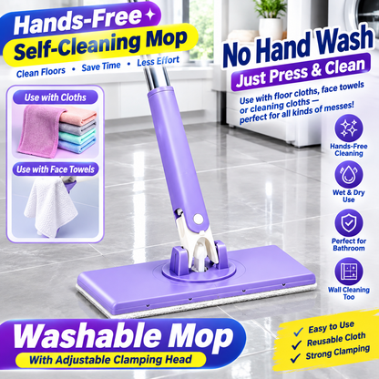 Hands-Free Self-Cleaning Floor Mop — Compact Mop for Wet Wipes, Face Towels & Cloths, Perfect for Bathroom and Wall Cleaning