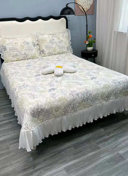 Fairy Lace USA-Style Double-Sided Quilted Cotton Bedspread – Princess Non-Slip Thick Bed Sheet