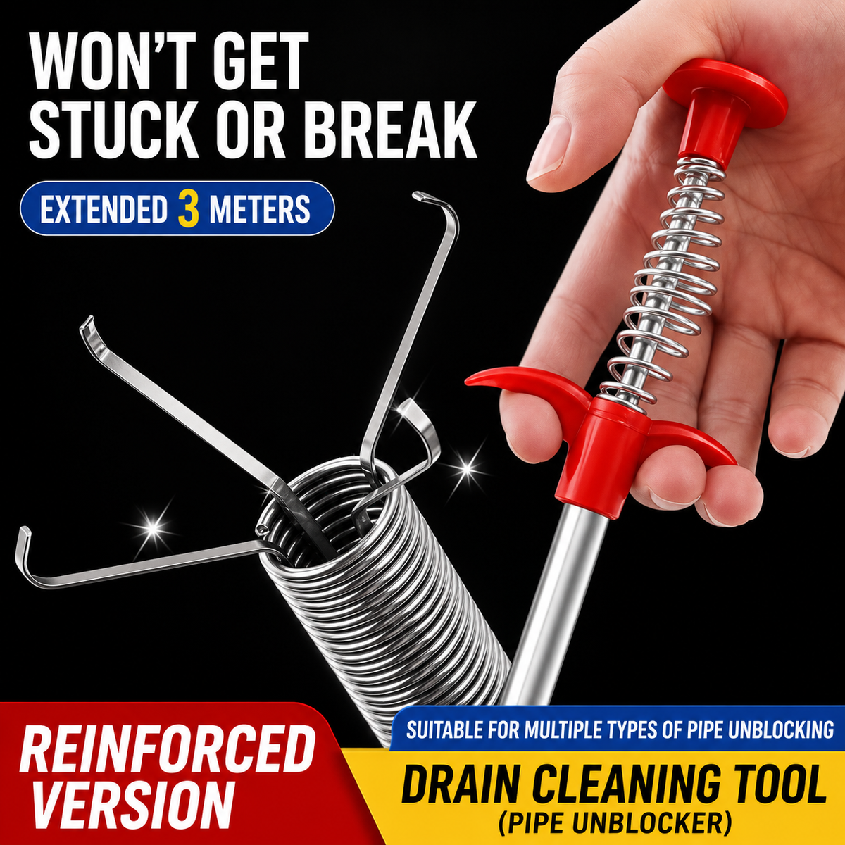 Professional Drain Cleaning Tool for Unclogging Kitchen Sinks, Bathroom Drains, and Blocked Toilets