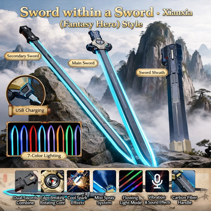 FireCloud Dual Blade Sword – LED Light, Split-in-Two, Sound & Spark Effects