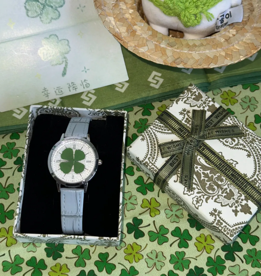 Cottagecore Lucky Clover Specimen Watch – Handmade Vintage Wristwatch, Lucky Gift Accessory