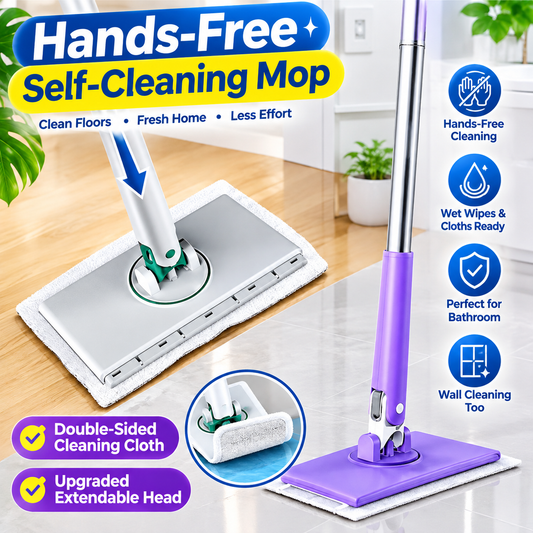 Hands-Free Self-Cleaning Floor Mop — Compact Mop for Wet Wipes, Face Towels & Cloths, Perfect for Bathroom and Wall Cleaning