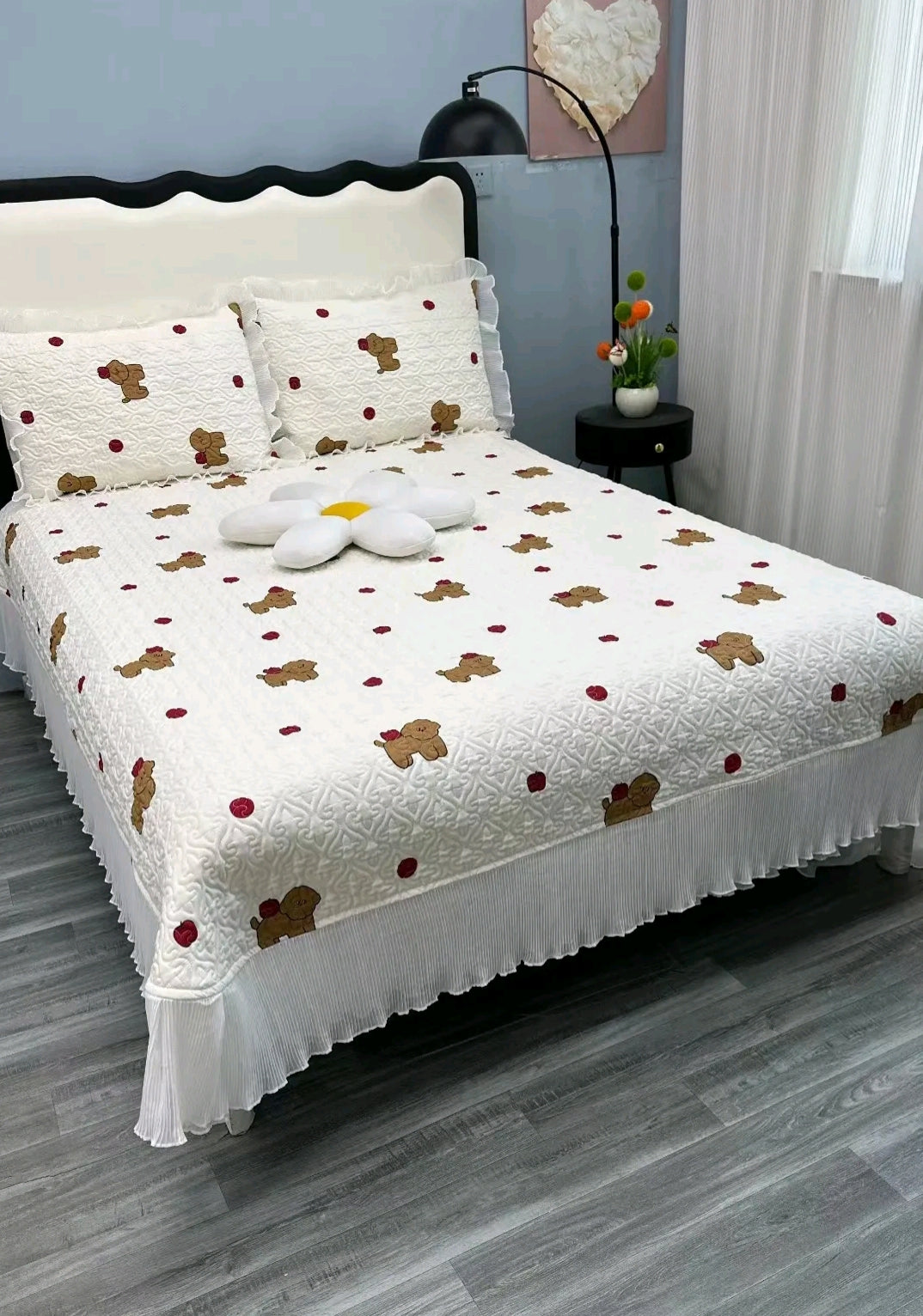Fairy Lace USA-Style Double-Sided Quilted Cotton Bedspread – Princess Non-Slip Thick Bed Sheet