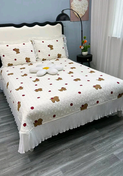 Fairy Lace USA-Style Double-Sided Quilted Cotton Bedspread – Princess Non-Slip Thick Bed Sheet
