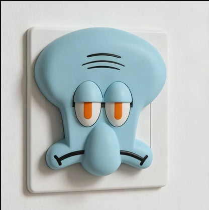 Interactive 3D Cartoon Light Switch Cover | Playful Yellow Sponge & Blue Character Wall Decor