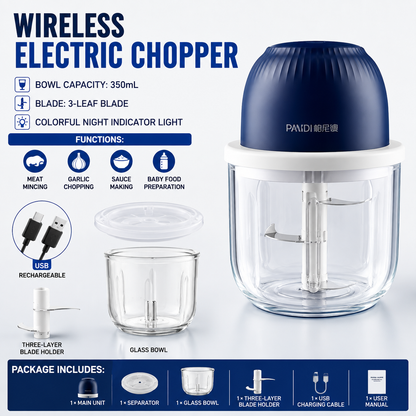 PANIDI Wireless Mini Food Processor – Compact Electric Garlic Masher, Multi-Function Chopper for Garlic, Minced Meat & Vegetables