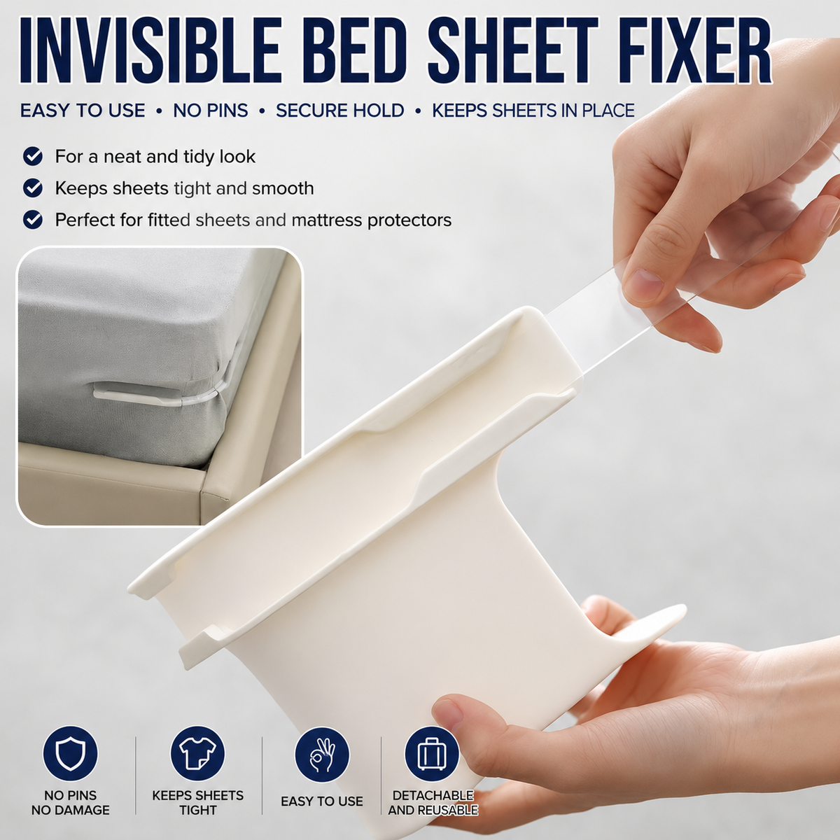 Invisible Needle-Free Bed Sheet Fasteners – Simple, Detachable Anti-Slip Sheet & Mattress Protector Clips