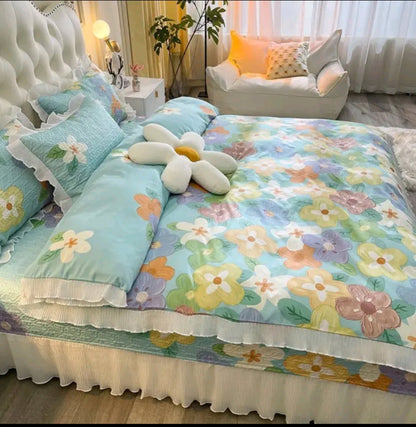 Fairy Lace USA-Style Double-Sided Quilted Cotton Bedspread – Princess Non-Slip Thick Bed Sheet