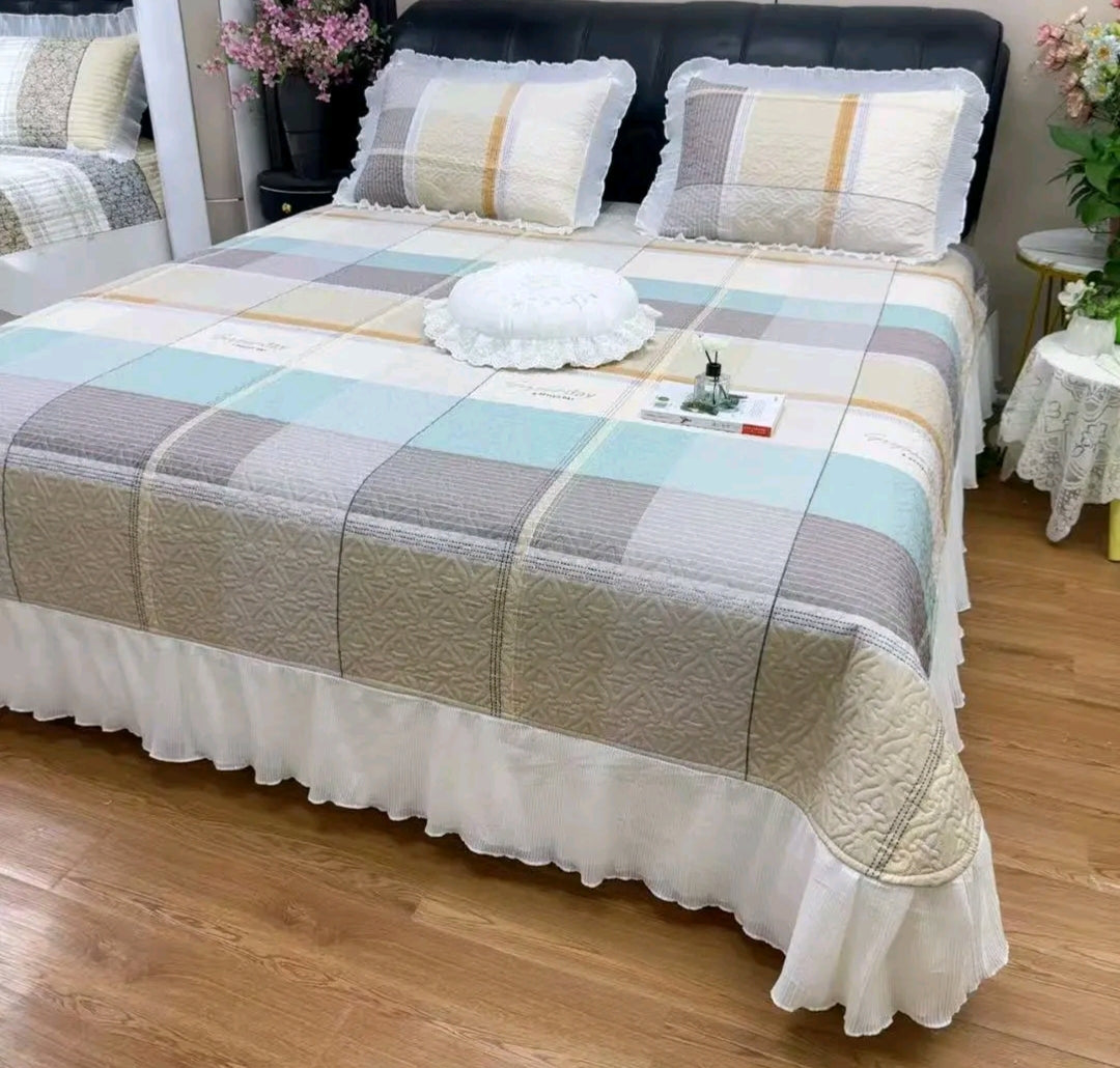 Fairy Lace USA-Style Double-Sided Quilted Cotton Bedspread – Princess Non-Slip Thick Bed Sheet