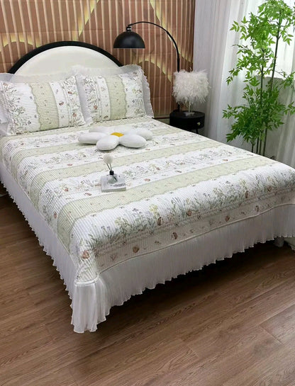Fairy Lace USA-Style Double-Sided Quilted Cotton Bedspread – Princess Non-Slip Thick Bed Sheet